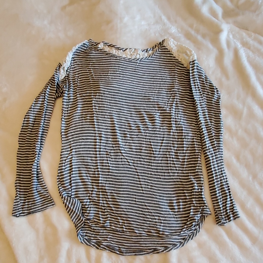 Striped and Lace Long Sleeve Shirt